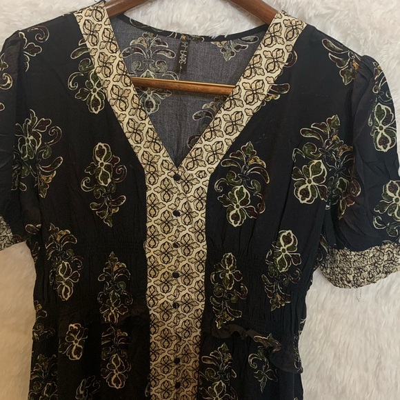 Lapis Boho Peasant Dress Maxi Elastic Waist Tiered Solid Black Size L Large Nwot - Picture 5 of 15